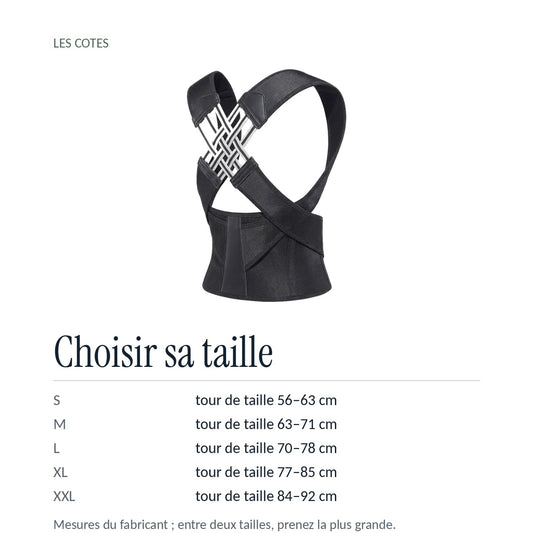 Choisir sa taille : S à XXL selon le tour de taille, de 56 à 92 cm