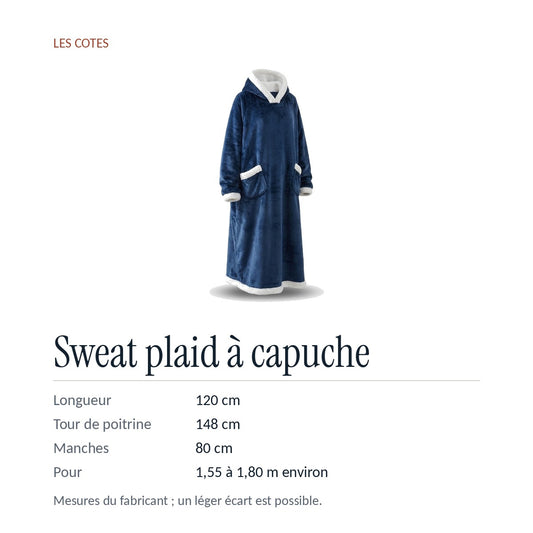 Les cotes : longueur 120 cm, tour de poitrine 148 cm, manches 80 cm