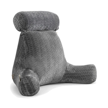 Coussin de lecture à accoudoirs gris seul sur fond blanc