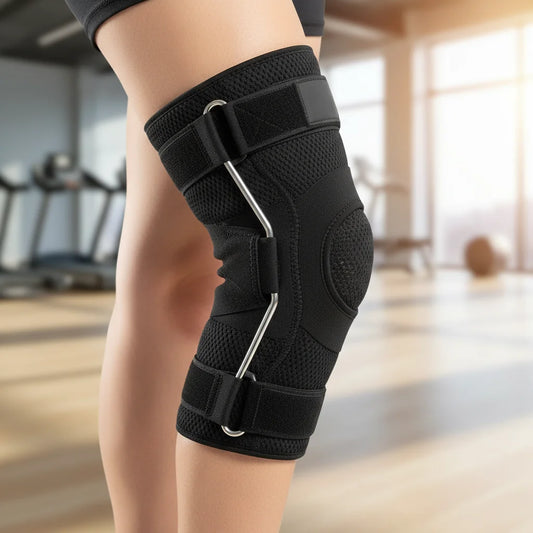 Genouillère ajustable portée pendant une activité sportive