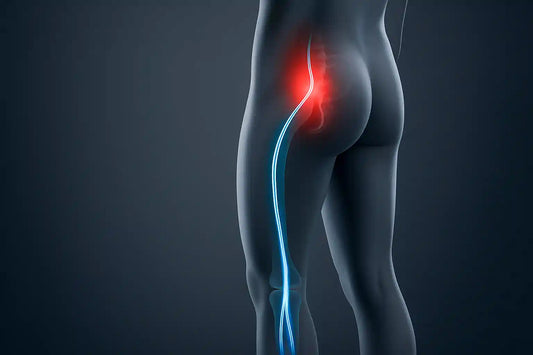 Schéma anatomique montrant la compression du nerf sciatique par le muscle piriforme, cause de la douleur.