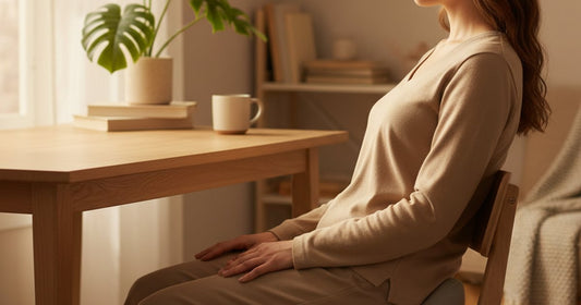 Personne assise confortablement sur un coussin coccyx ergonomique