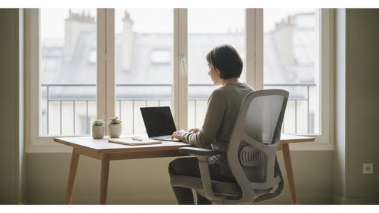 Personne travaillant assise a un bureau pres d'une fenetre - etude Ergosia La France assise