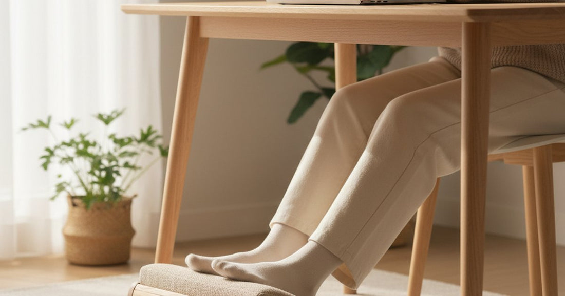 Repose-pied ergonomique sous un bureau pour soutenir les pieds