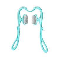 Masseur de nuque manuel turquoise à deux rouleaux gris, sur fond blanc