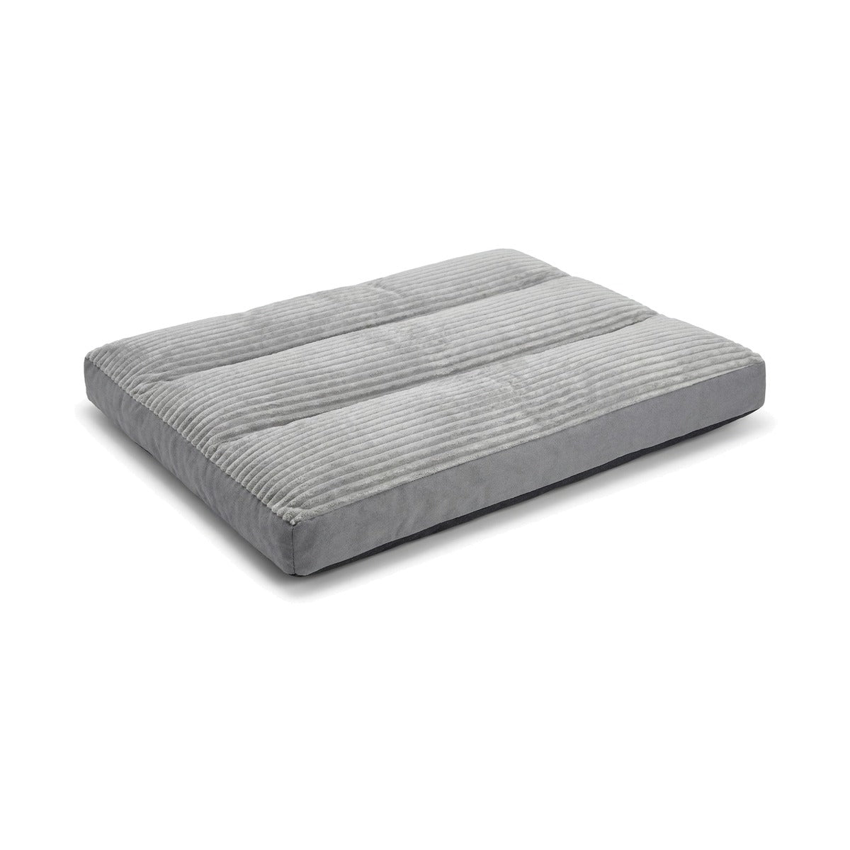 Matelas pour grand chien en velours côtelé gris, sur fond blanc