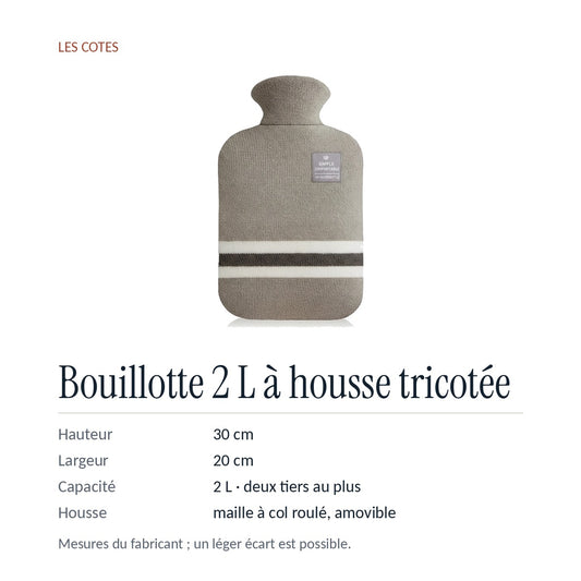 Les cotes : 30 × 20 cm, capacité 2 L, remplissage aux deux tiers