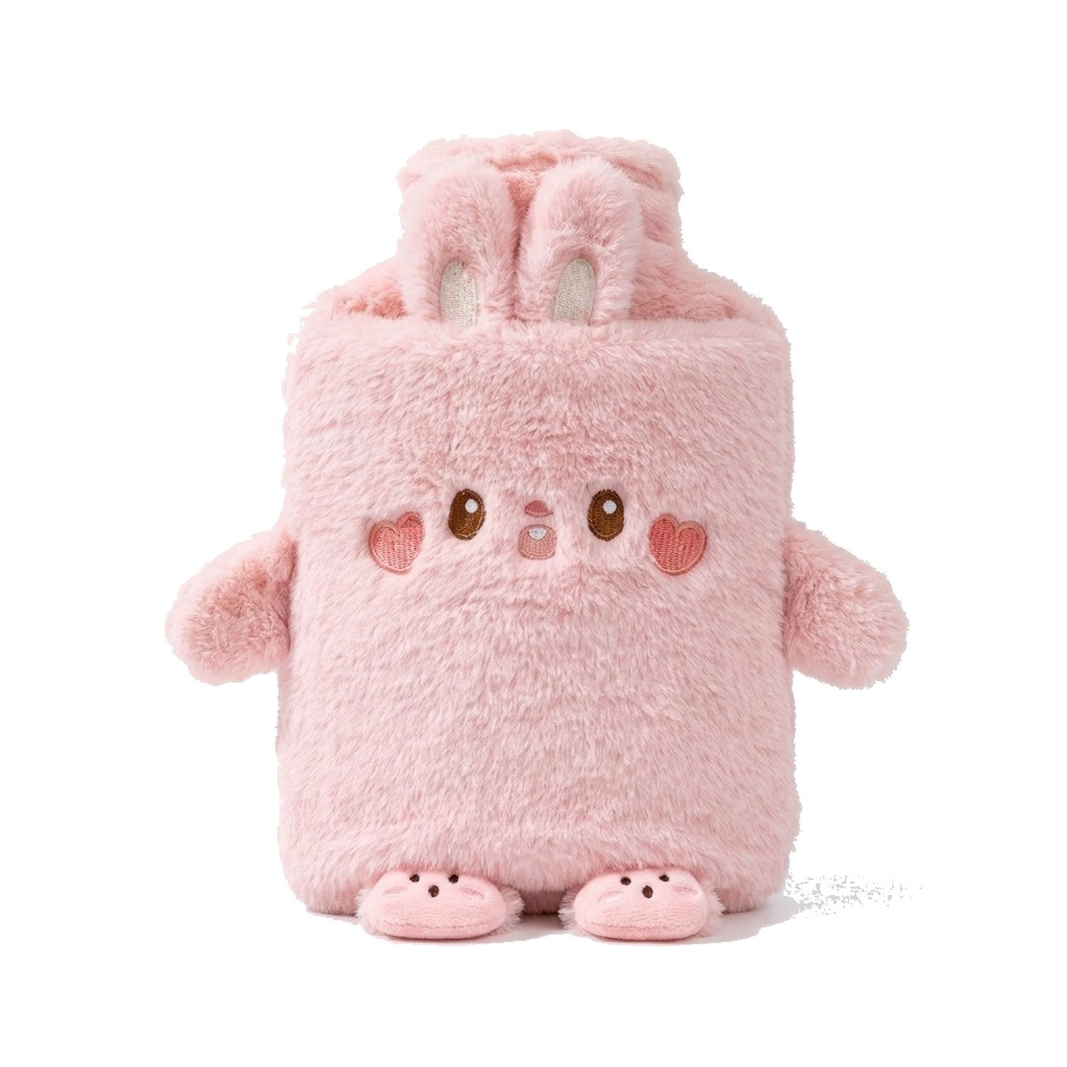 Bouillotte peluche lapin rose 1 L sur fond blanc