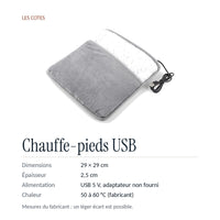 Les cotes : 29 × 29 cm, 2,5 cm d'épaisseur, alimentation USB 5 V