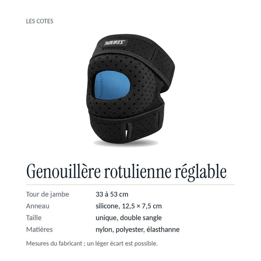 Les cotes : tour de jambe 33 à 53 cm, anneau en silicone 12,5 × 7,5 cm