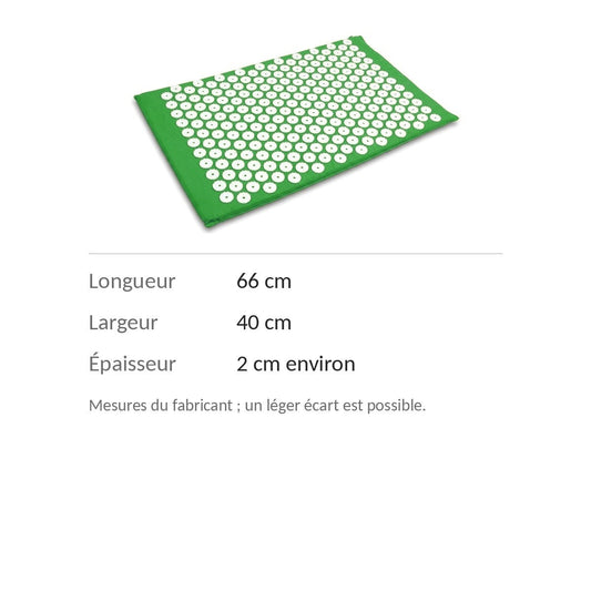 Dimensions du tapis d'acupression : 66 × 40 cm, environ 2 cm d'épaisseur