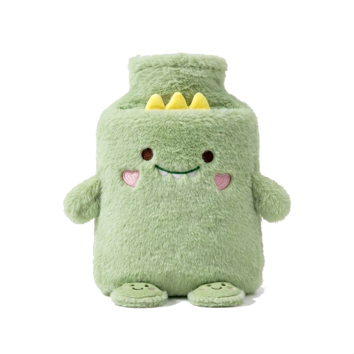 Bouillotte peluche dinosaure vert 1 L sur fond blanc