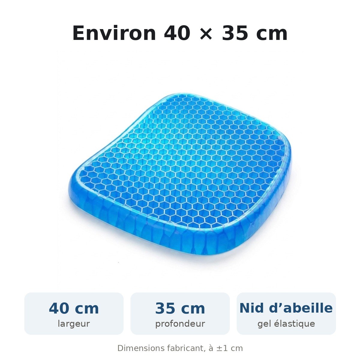 Dimensions du coussin en gel nid d’abeille : environ 40 × 35 cm