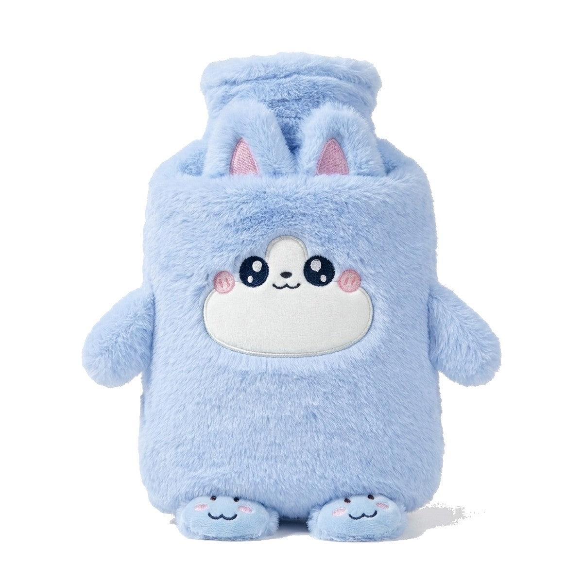 Bouillotte peluche raton laveur bleu 1 L sur fond blanc