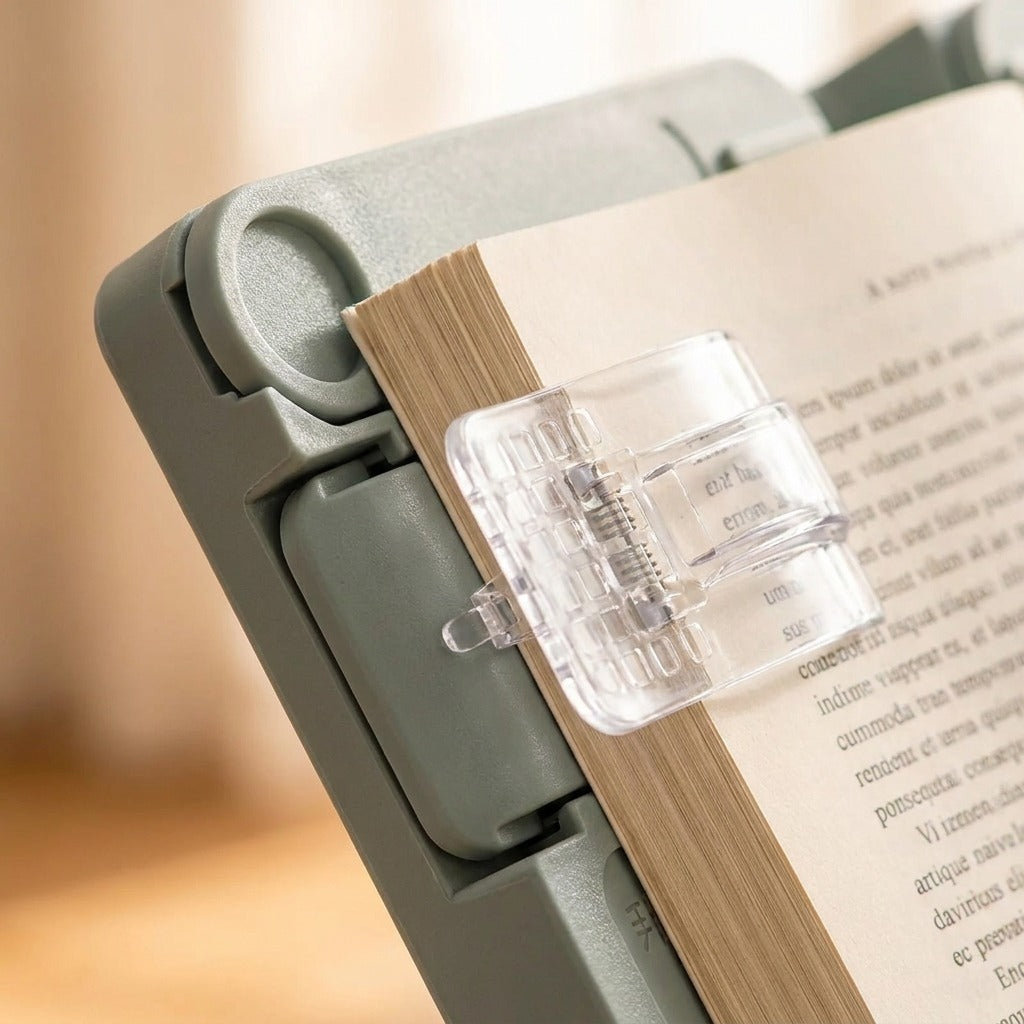 Pince transparente qui maintient les pages d'un livre épais