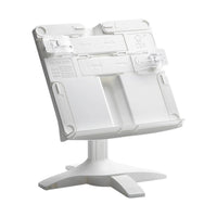 Support de lecture blanc réglable en hauteur, sur fond blanc