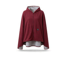 Coloris bordeaux : poncho chauffant à capuche sur fond blanc
