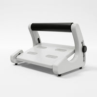 Repose-pieds de bureau réglable blanc, barre supérieure noire, sur fond blanc