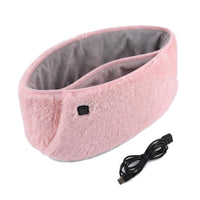 Ceinture chauffante USB en peluche rose, câble USB à côté, sur fond blanc