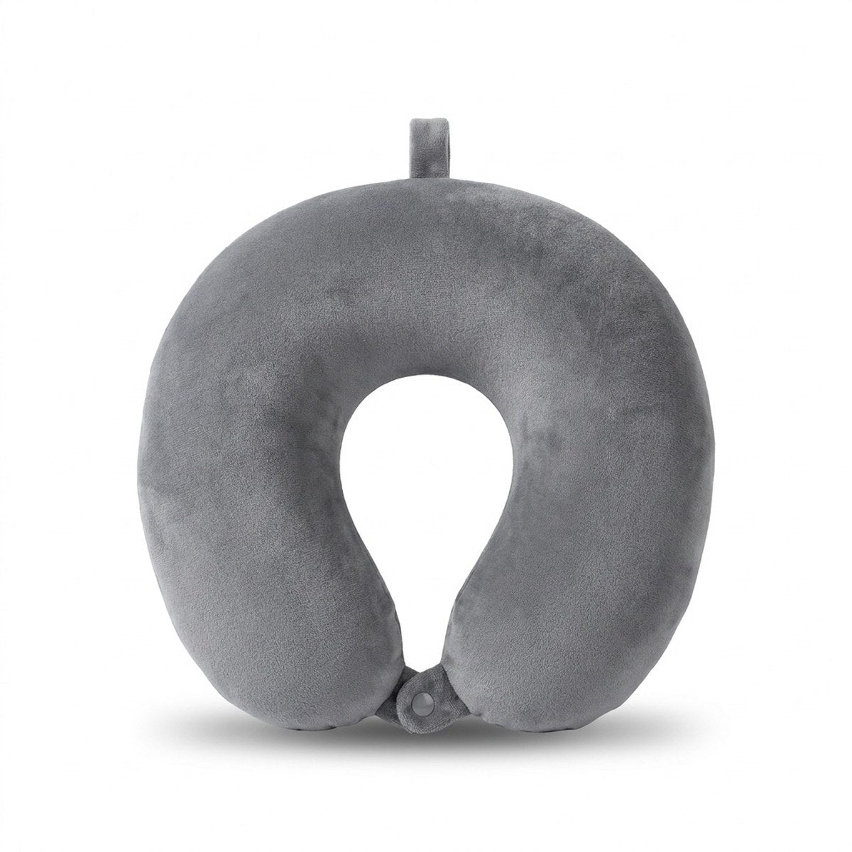 Coussin de voyage en U en velours gris sur fond blanc