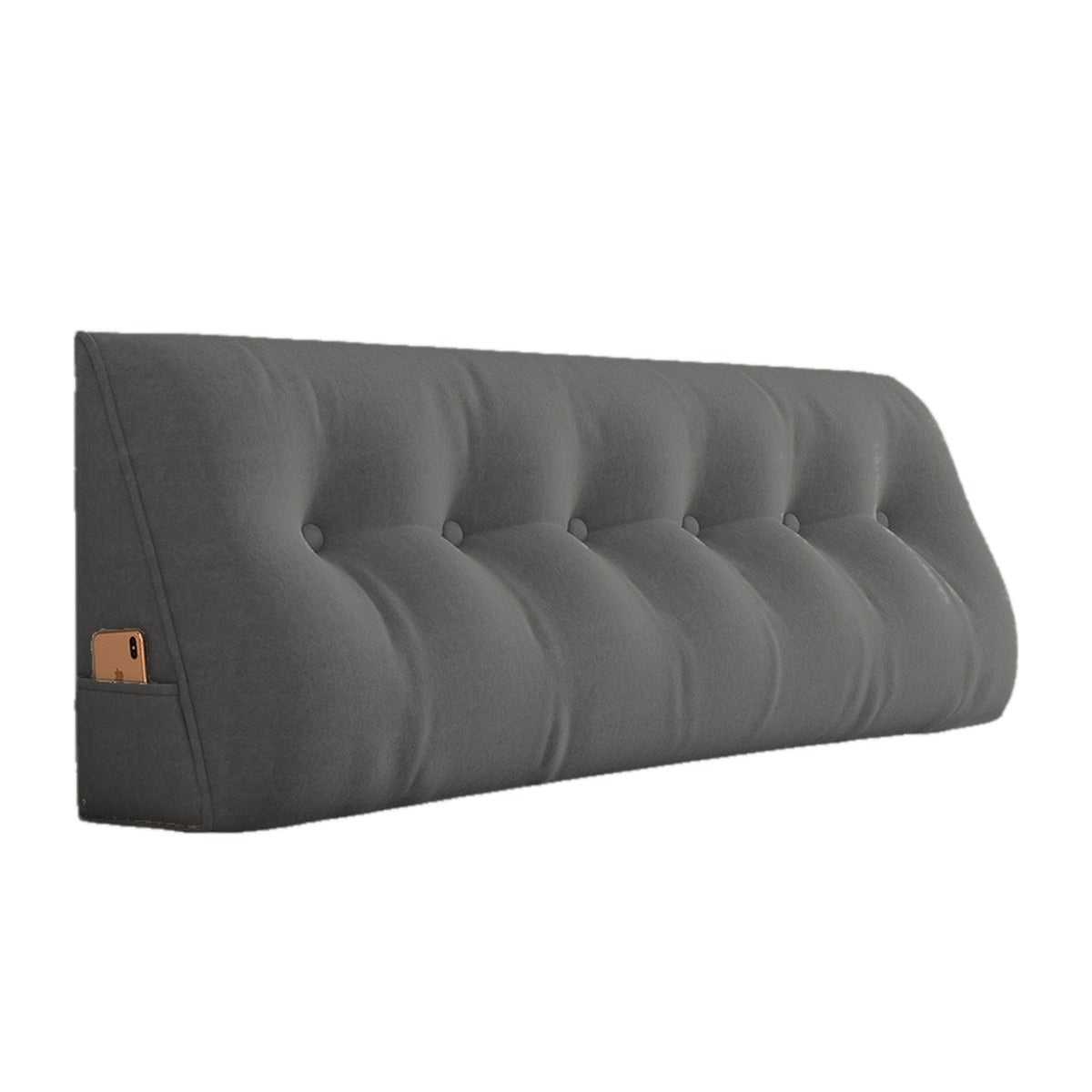 Coussin de relax triangulaire gris foncé sur fond blanc