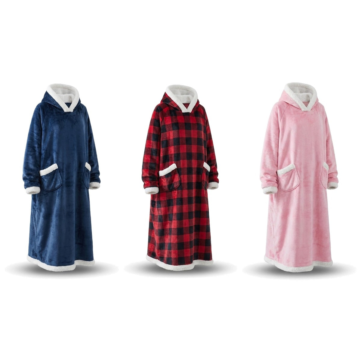Les trois coloris : bleu, carreaux et rose