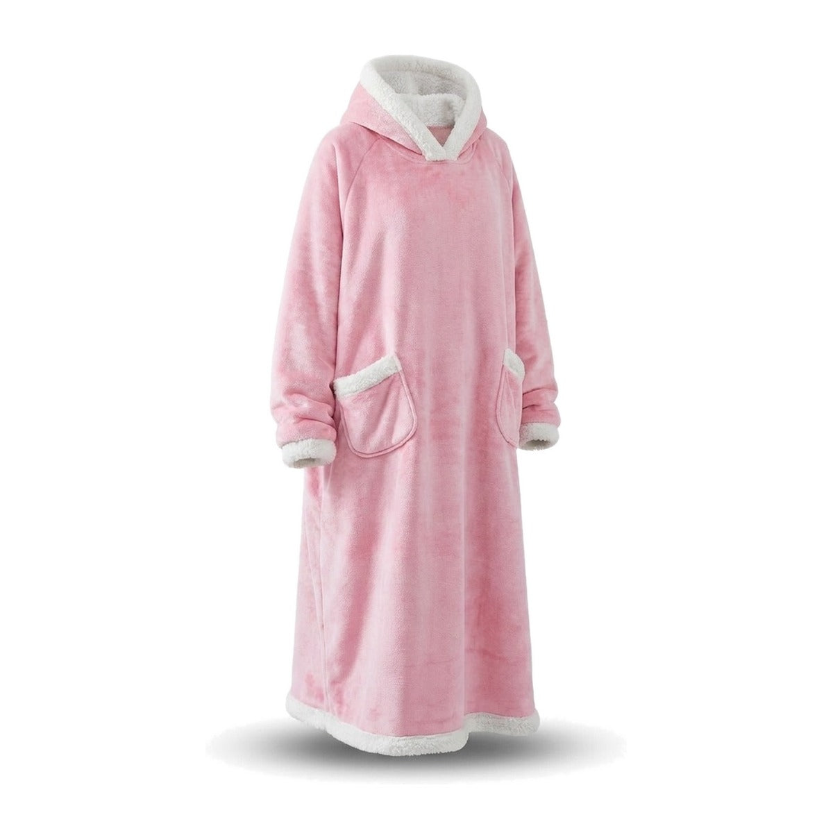 Coloris rose : sweat plaid à capuche sur fond blanc