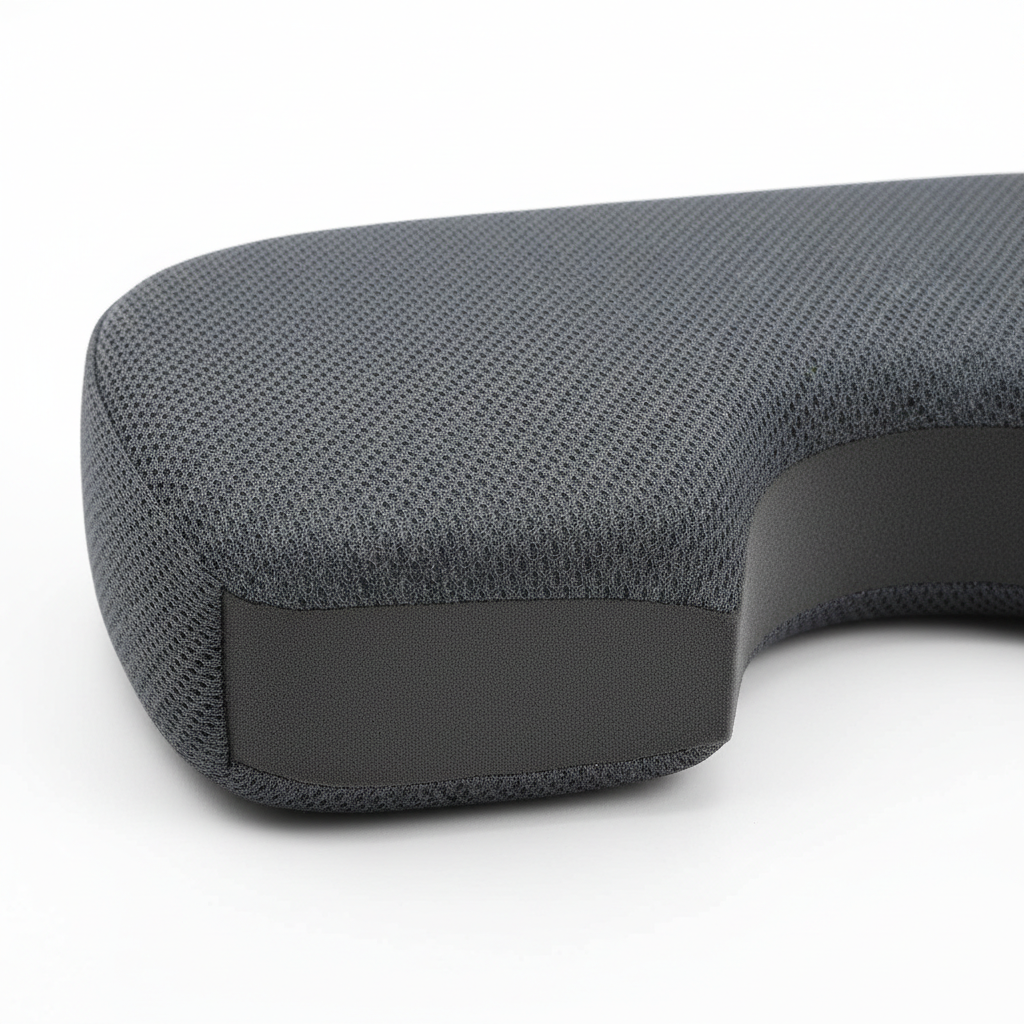 Visuel numérique rapproché de la surface grise et d'une bande latérale du coussin