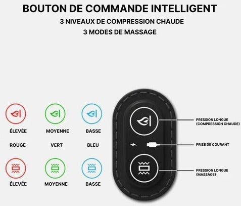 Commandes et fonctionnalités du coussin massage chauffant cervical illustrées