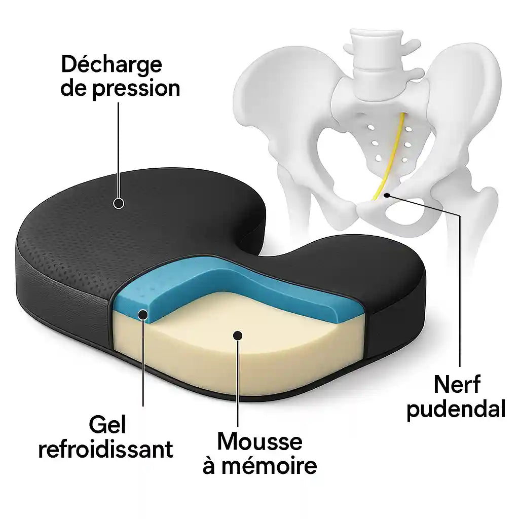 Infographie illustrée d'un coussin d'assise en coupe