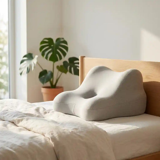 Coussin de surélévation des jambes posé sur un lit