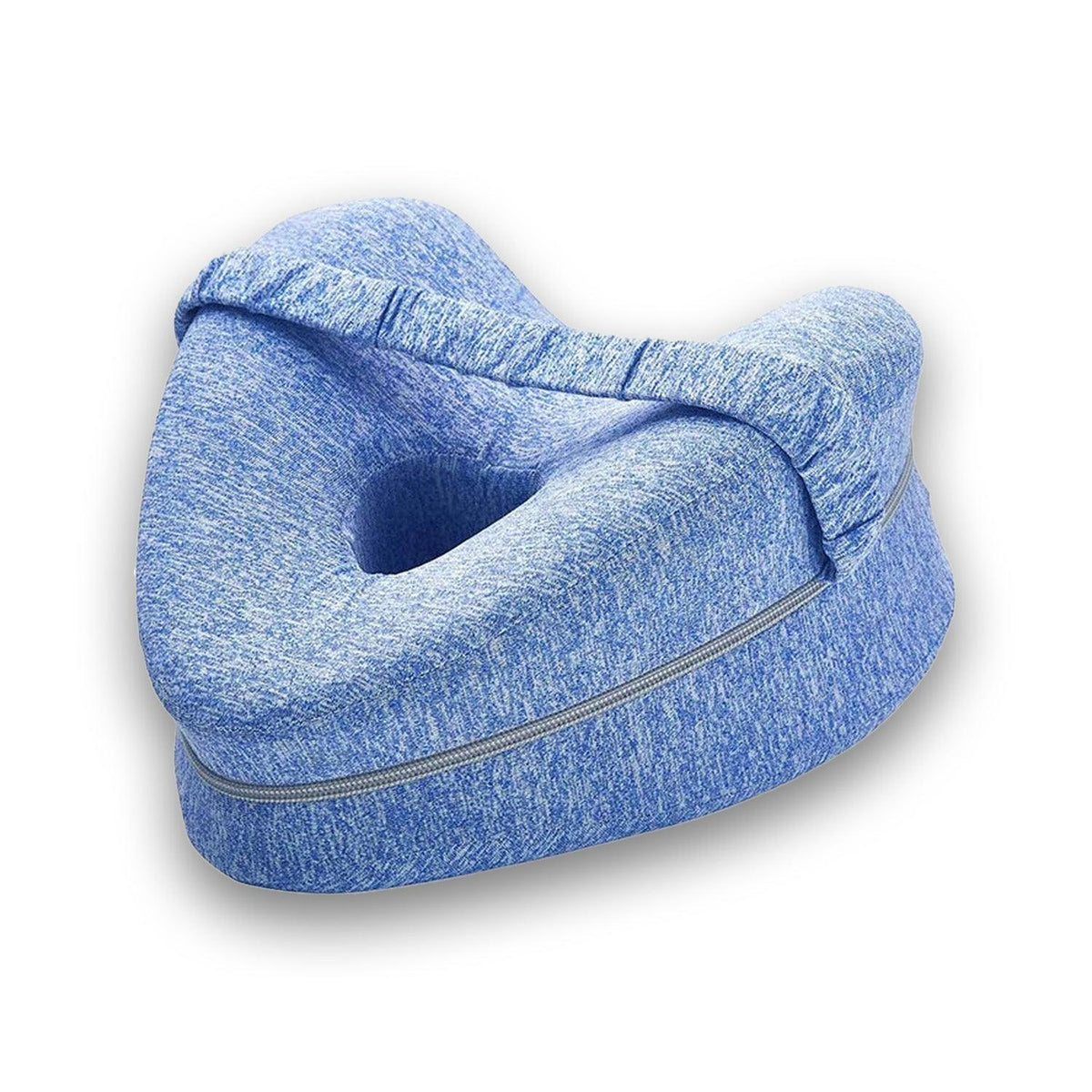 Coussin bleu à deux faces profilées avec ouverture centrale et sangle élastique