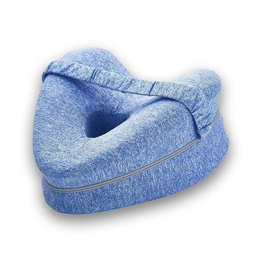 Coussin bleu à deux faces profilées avec ouverture centrale et sangle élastique