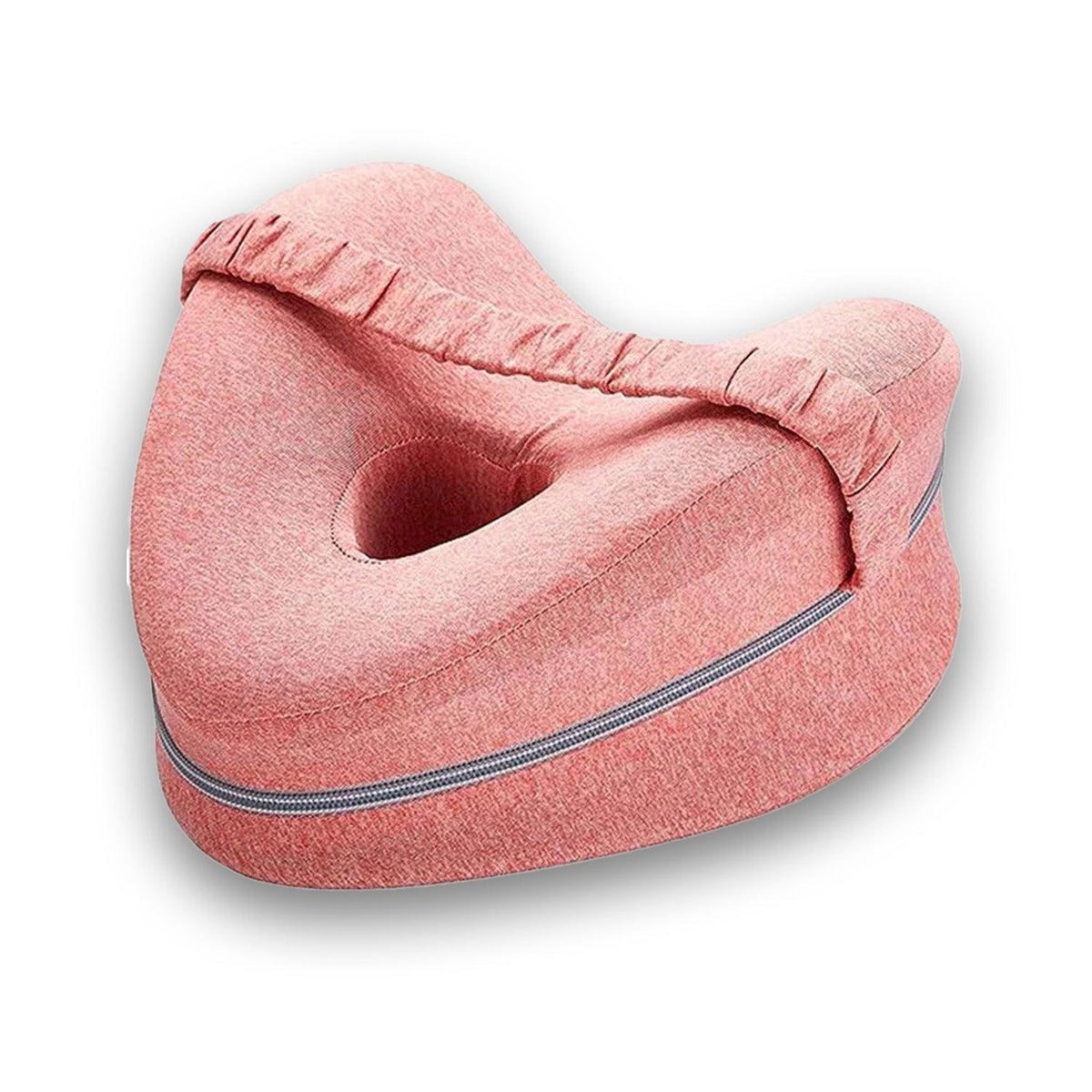 Coussin rose à deux faces profilées avec ouverture centrale et sangle élastique