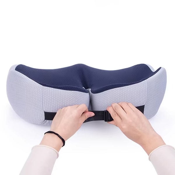 Vue arrière du coussin d'assise bleu avec sangle