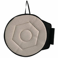 Coussin pivotant rond beige avec base textile visible