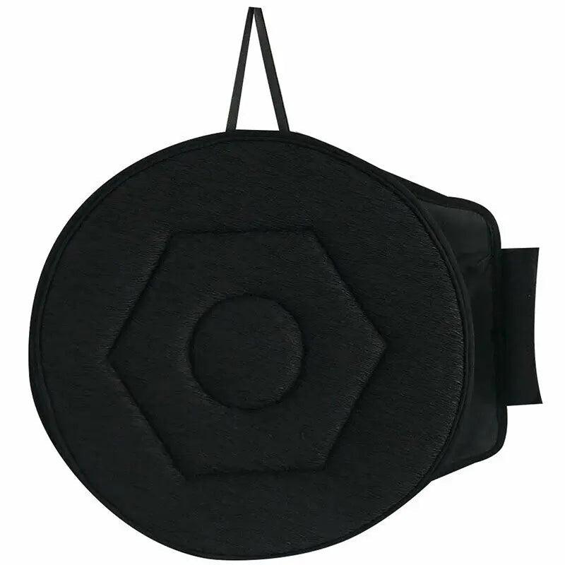Coussin pivotant rond noir avec base textile visible