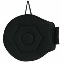 Coussin pivotant rond noir avec base textile visible