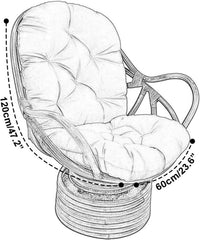 Schéma technique du coussin OutdoorZen™ montrant ses dimensions, garantissant un ajustement précis pour la plupart des fauteuils en osier et rotin.