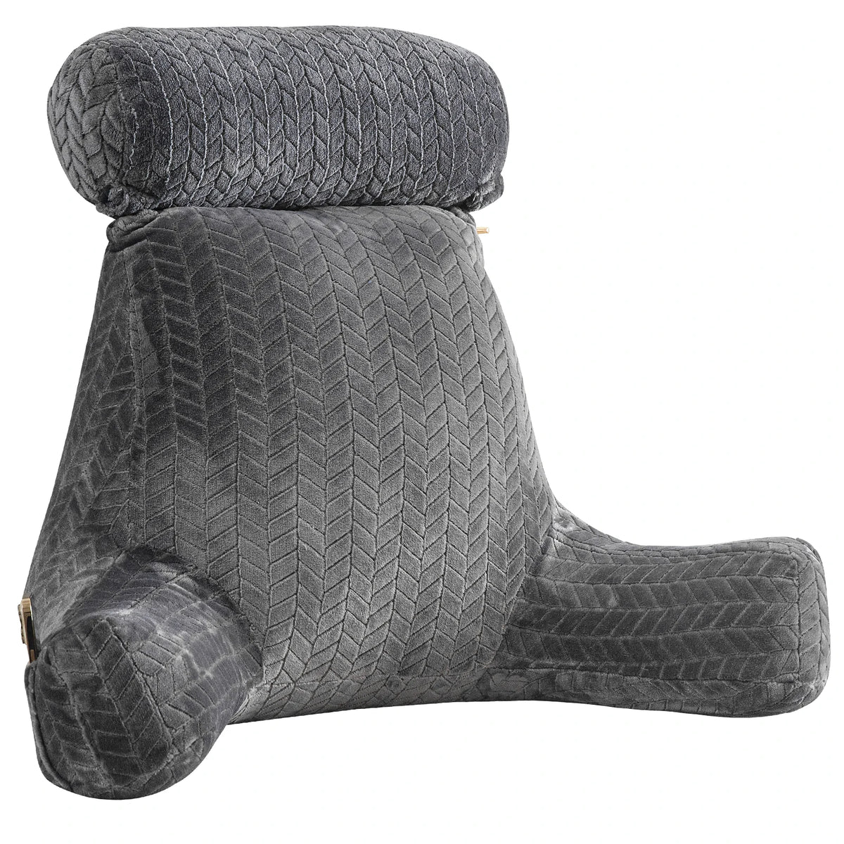 Coussin de lecture gris avec dossier haut, accoudoirs et coussin supérieur amovible