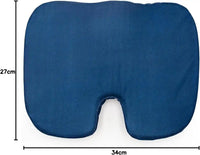 Schéma coté du coussin bleu indiquant 34 cm de large et 27 cm de profondeur
