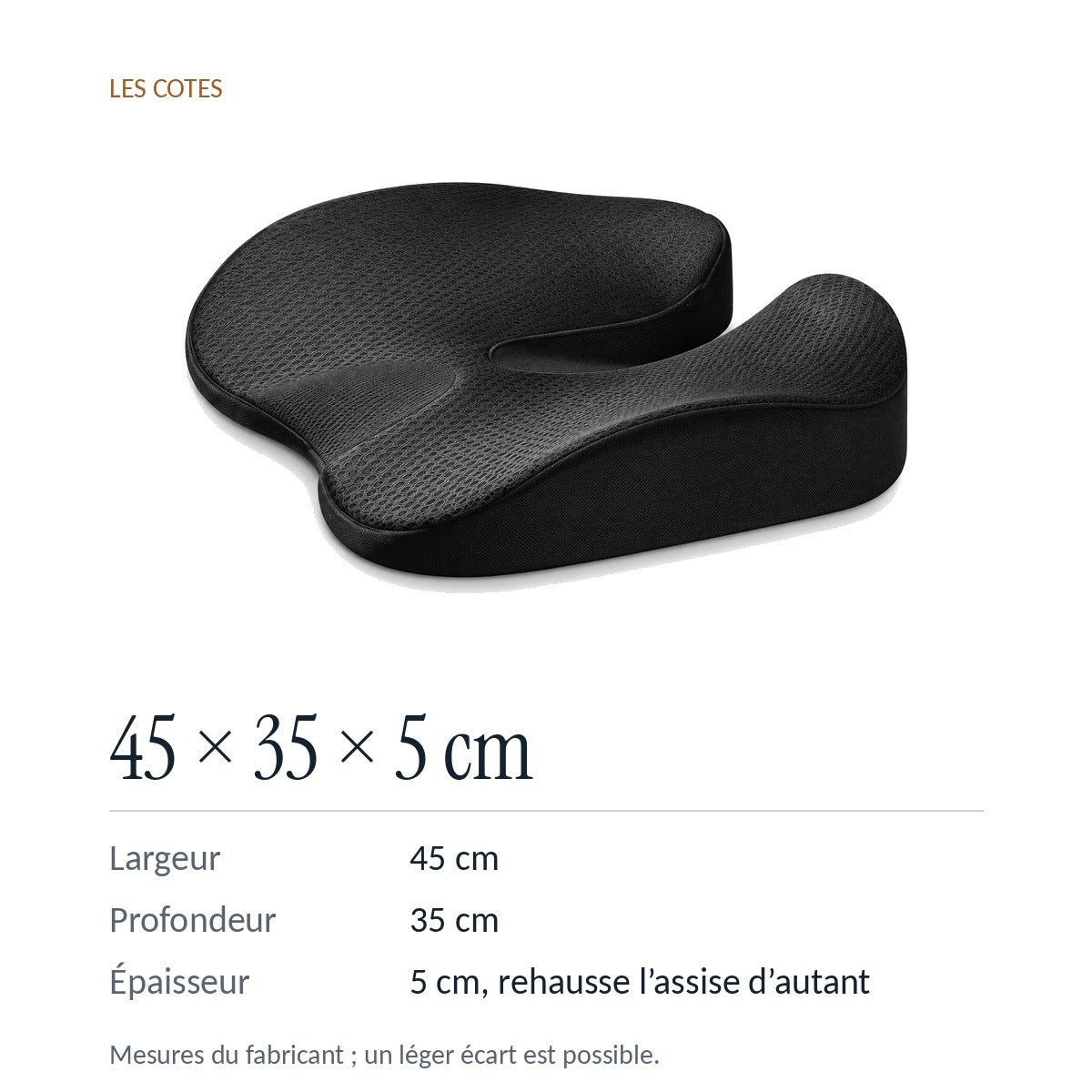 SciatiGuard noir : 45 × 35 × 5 cm, mesures du fabricant
