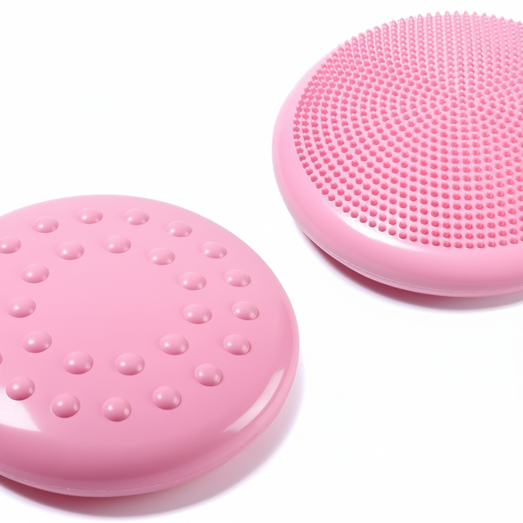 Vue détaillée recto verso du coussin d'équilibre rose