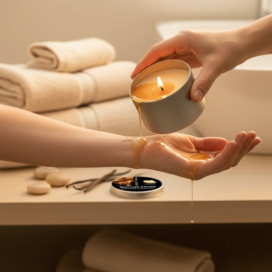 Bougie massage fondante en utilisation spa maison | Ergosia