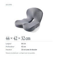 ErgoWrap : 44 × 42 cm, 32 cm de haut avec le dossier, mesures du fabricant