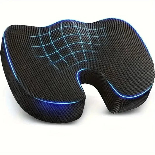 Coussin d'assise noir profilé avec découpe arrière et lignes graphiques bleues