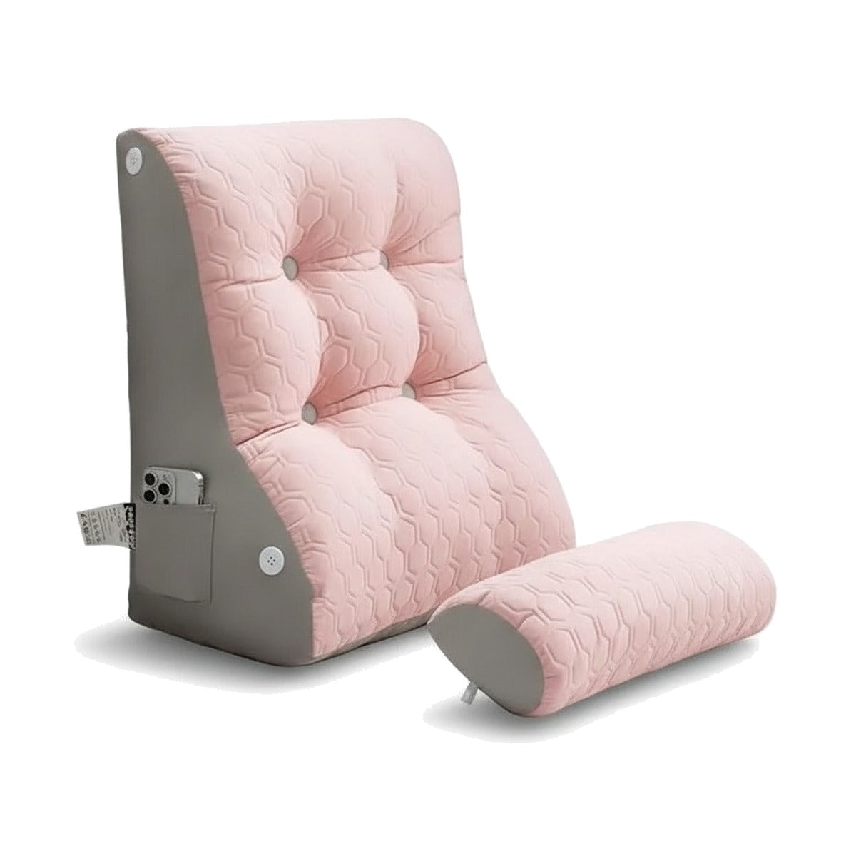 Coussin de lecture pour lit rose seul sur fond blanc