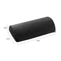 Schéma coté d'un coussin demi-lune noir, environ 40 × 20 × 10 cm