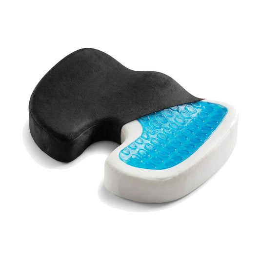 Coussin gel coccyx noir seul sur fond blanc