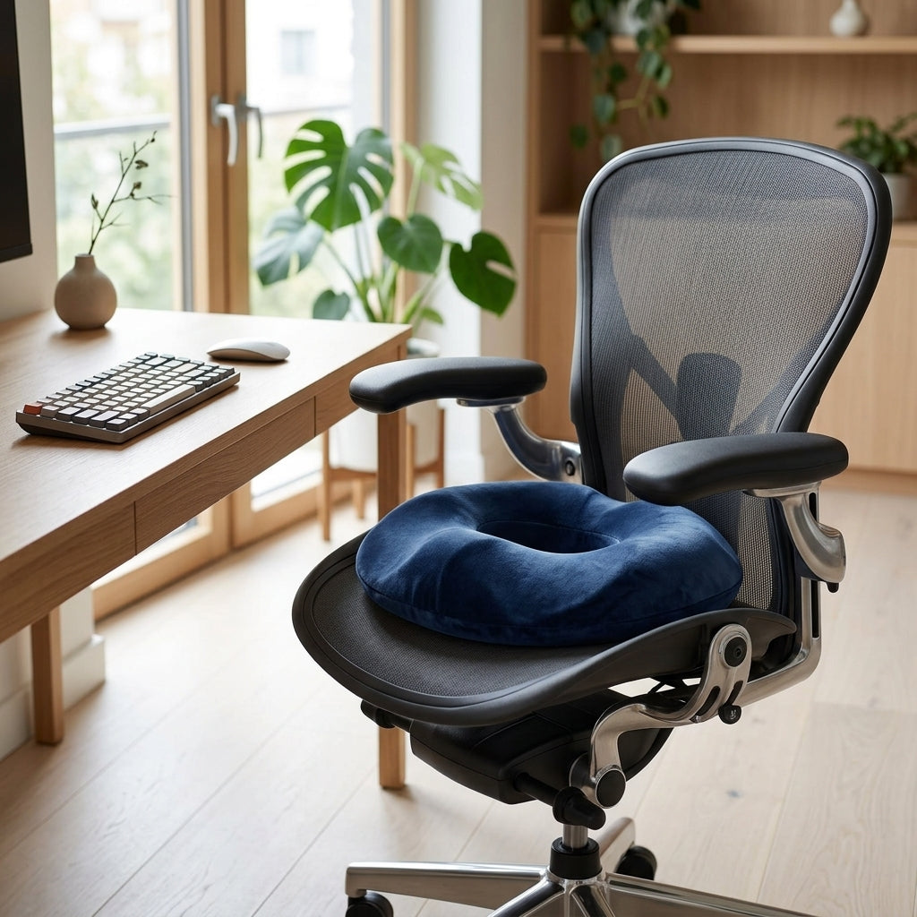 Coussin pour kyste pilonidal sur chaise de bureau